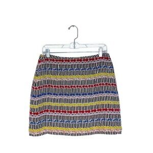 ANNA SUI Women's Black White Stripe Floral‎ Print Silk Mini Skirt USA Made Sz 10